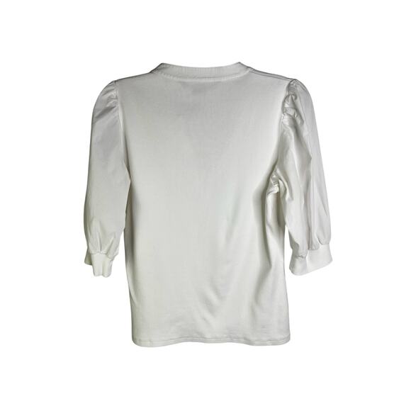 Veronica Beard Coralee Puff-Sleeve Top Womens M Cream Ribbed Classy Office - Picture 3 of 9